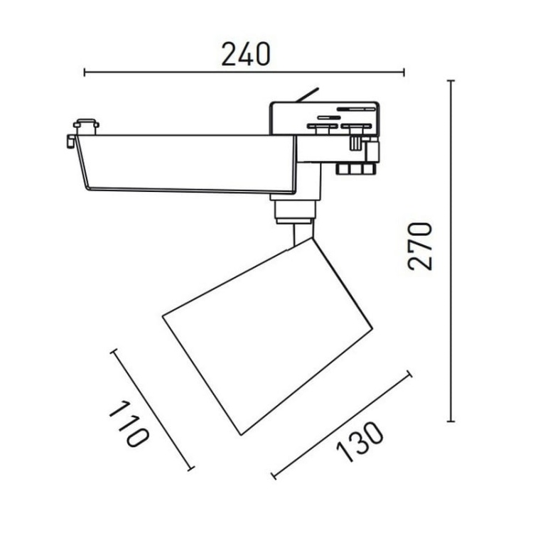 Reflektor LED COB X-LINE na szynę 3-fazową 30W 2052lm IP20 60° 4000K biały GTV wymiary