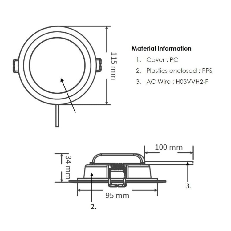 Oprawa downlight LED 8W 750lm b. ciepła 3000K 110° IP20 okrągła biała TOSHIBA wymiary.jpg