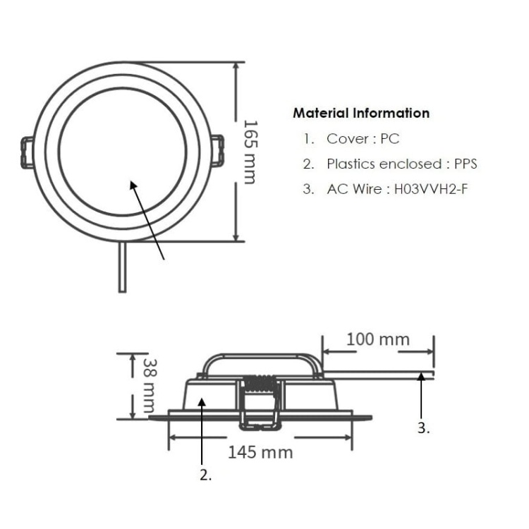 Oprawa downlight LED 16W 1650lm b. neutralna 4000K 110° IP20 okrągła biała TOSHIBA wymiary.jpg