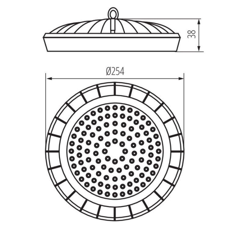 Oprawa LED high bay HB UFO LED 100W 10000lm b.neutralna 4000K IP65 czarna Miledo 31405 wymiary.jpg