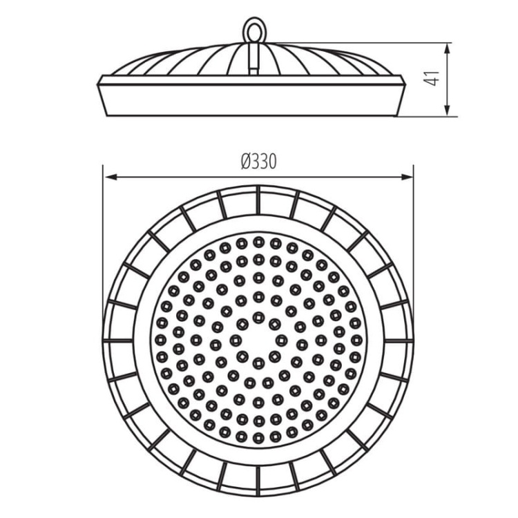 Oprawa LED high bay HB UFO LED 200W 20000lm b.neutralna 4000K IP65 czarna Miledo 31407 wymiary.jpg