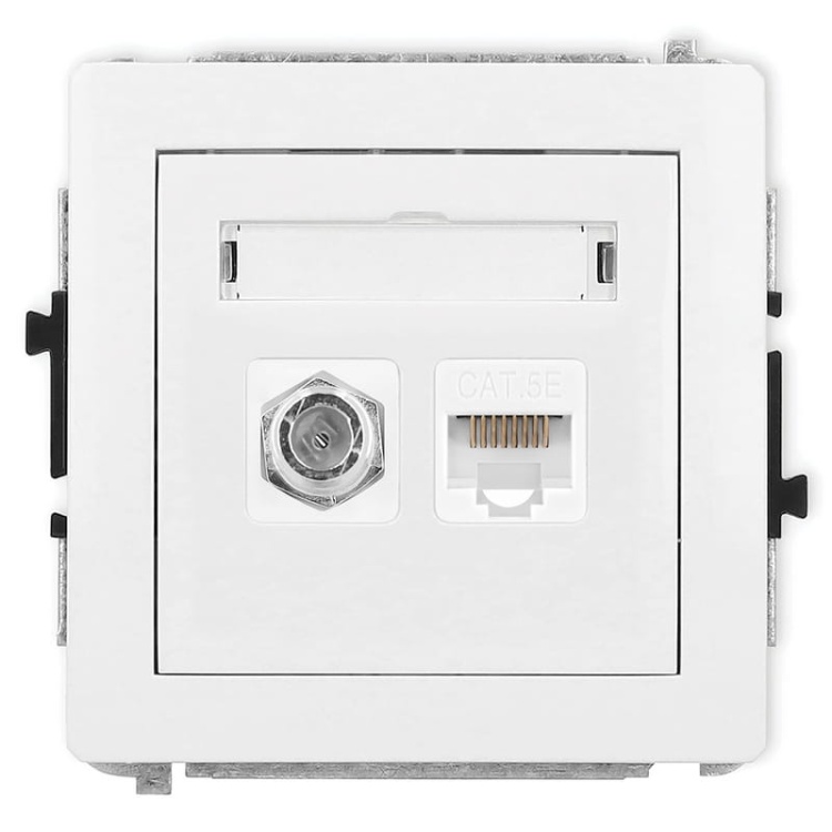 Mechanizm gniazda antenowego pojedynczego F(SAT)+gniazdo komp. 1XRJ45 KAT. 5e 8-styk biały DGFK-1 Deco Karlik