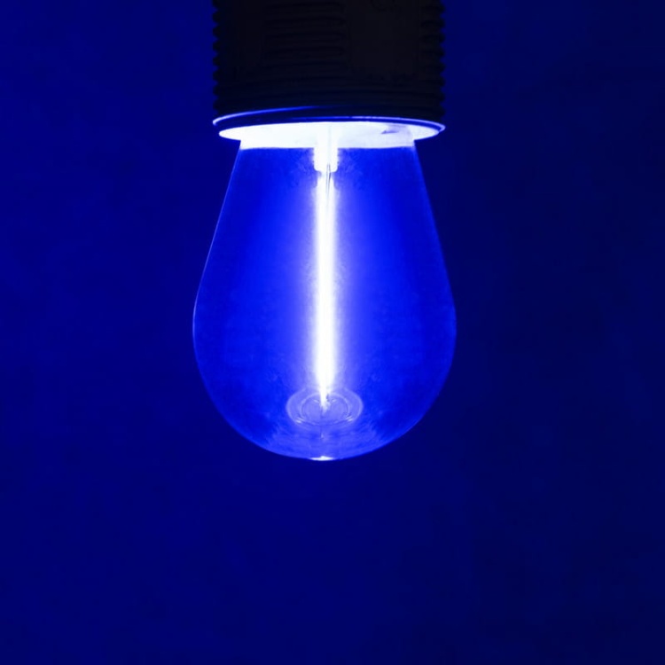 Żarówka filament ST45 LED E27 0,9W barwa niebieska 8lm KANLUX 26039 świeci.jpg