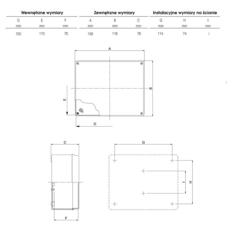 Puszka instalacyjna SCABOX bez dławnic 150x110x70 szara IP56 SCAME wymiary.jpg