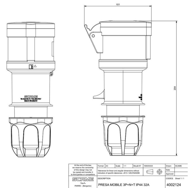 Gniazdo siłowe przenośne 32A IP44 SCAME wymiary.jpg