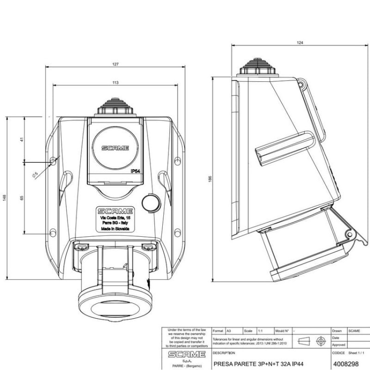Gniazdo siłowe natynkowe OPTIMA -COMBI 3P+N+E 16A IP44 SCAME wymiary.jpg
