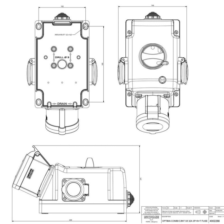 Gniazdo siłowe natynkowe OPTIMA -COMBI 32A 2xfrench IP44 SCAME wymiary.jpg