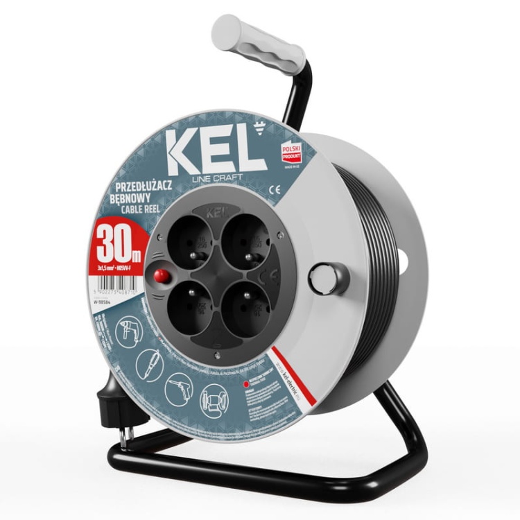 Przedłużacz bębnowy CRAFT LINE 4 gniazda french H05VV-F 3×1,5mm² długość 30m czarny KEL.jpg