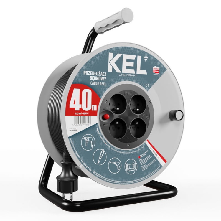 Przedłużacz bębnowy CRAFT LINE 4 gniazda 2p+Z H05VV-F 3×1,5mm² długość 40m czarny KEL.jpg