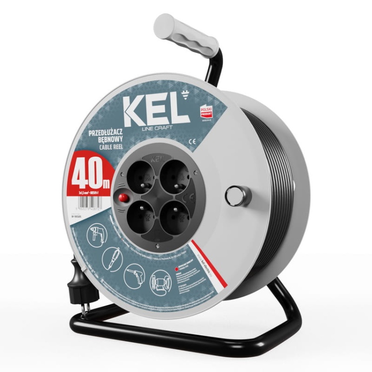 Przedłużacz bębnowy CRAFT LINE 4 gniazda french H05VV-F 3×1,5mm² długość 40m czarny KEL.jpg