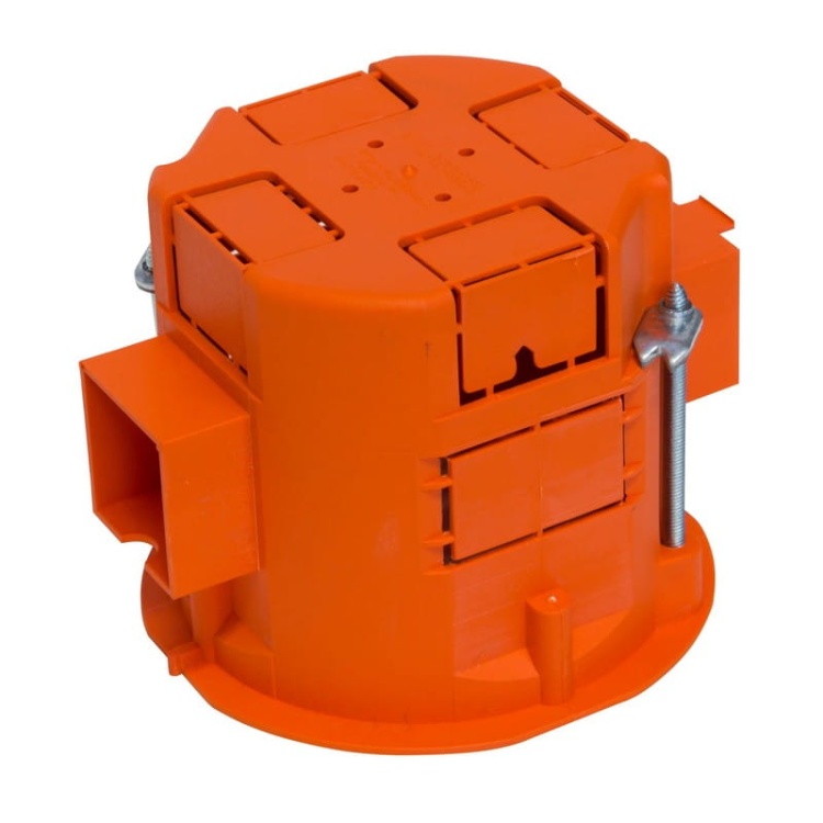 Puszka szeregowa jednokrotna 60x60mm podtynkowa do płyt gipsowych pomarańczowa PLASTROL tył.jpg