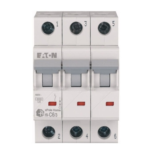 Wyłącznik z zabezpieczeniem nadmiarowo-prądowym 3P C6A EATON przód.jpg