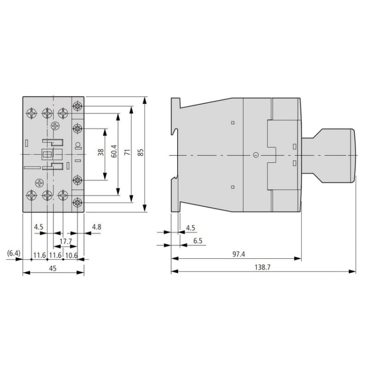 Stycznik mocy DILM32-10-EA 32A 230VAC EATON wymiary.jpg