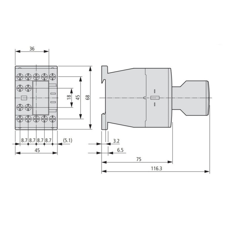 Stycznik mocy DILM12-10-EA 12A 230V EATON wymiary.jpg