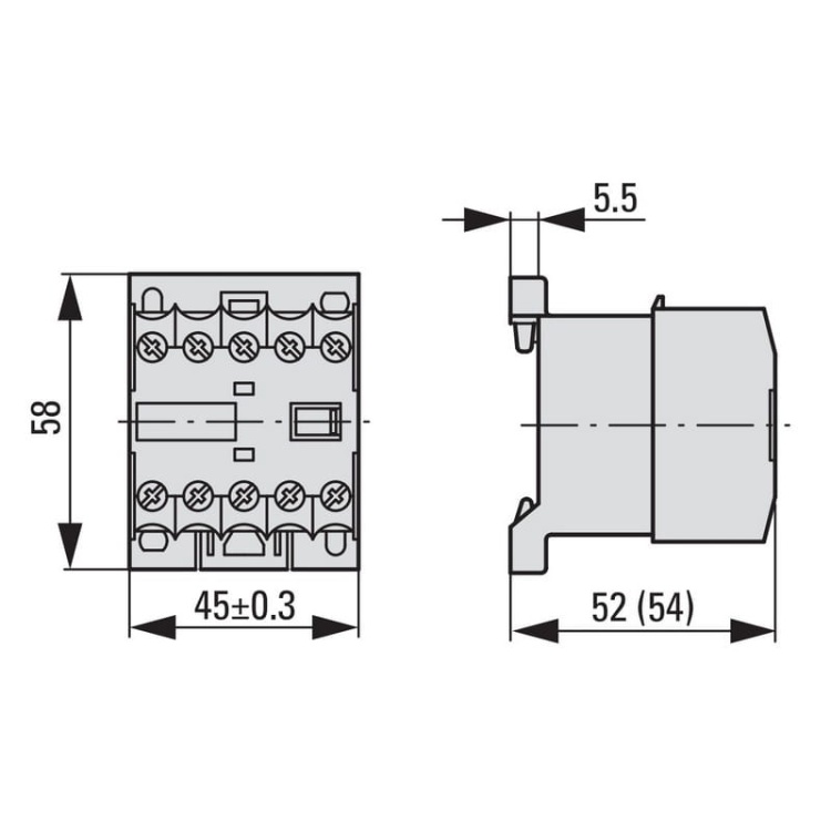 Stycznik mocy miniaturowy DILEM-10-EA 9A 230VAC EATON wymiary.jpg