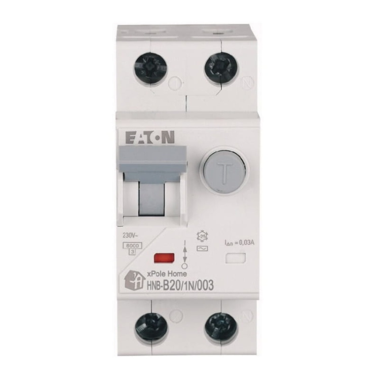 Wyłącznik różnicowoprądowy z członem nadprądowym HNB-B20-1N EATON przód.jpg