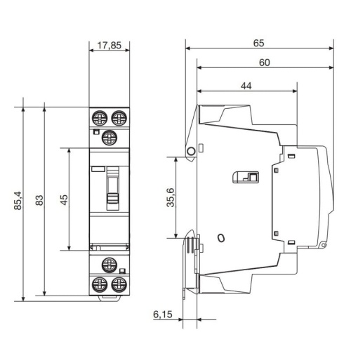 Stycznik instalacyjny 25A 1NO 230VAC AC-7ab HAGER wymiary.jpg