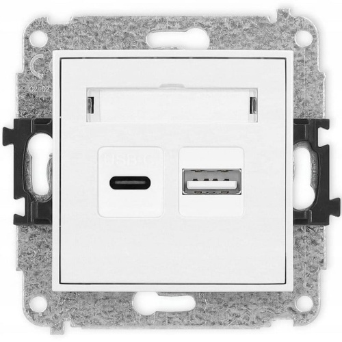 Mechanizm ładowarki USB A+C podwójnej 20W biały Mini Karlik