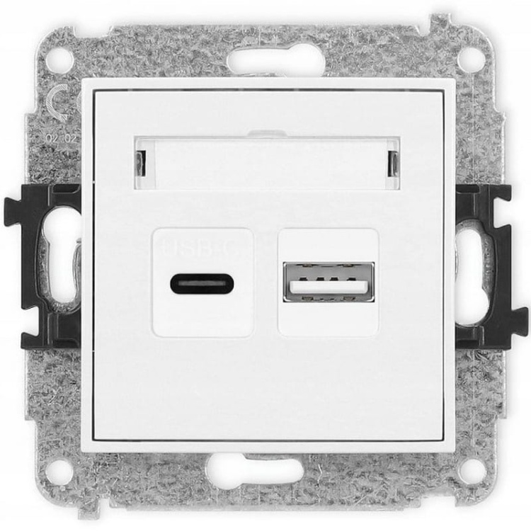Mechanizm ładowarki USB A+C podwójnej 20W biały Mini Karlik