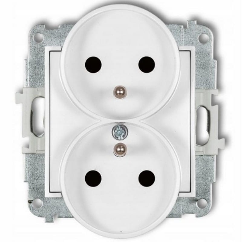 Mechanizm gniazda podwójnego z uziemieniem 2x(2P+Z) biały Mini Karlik