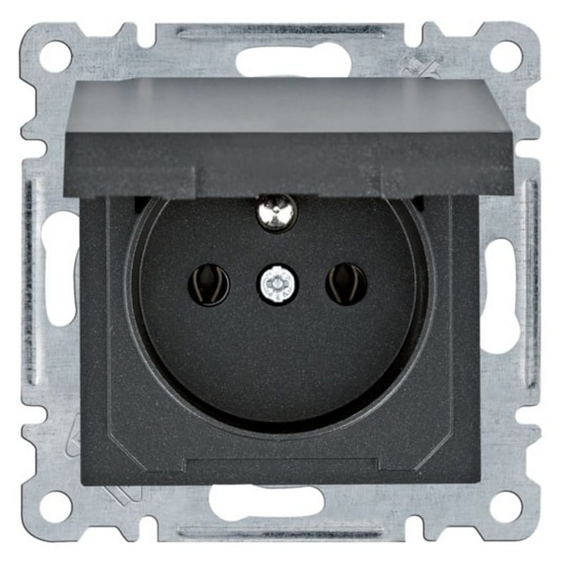 Mechanizm gniazda bryzgoszczelnego z uziemieniem 2P+Z IP44 czarny mat WL1123 Lumina HAGER