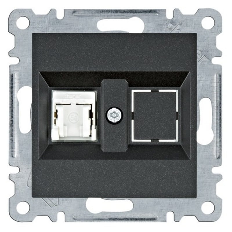 Mechanizm gniazda komputerowego pojedynczego 1XRJ45 KAT.5E czarny mat WL2113 Lumina HAGER