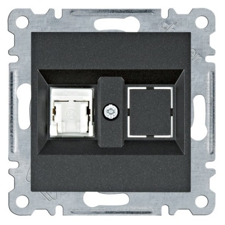 Mechanizm gniazda komputerowego pojedynczego 1XRJ45 KAT.5E czarny mat WL2113 Lumina HAGER
