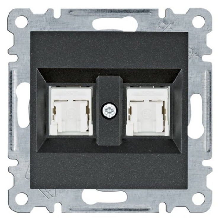 Mechanizm gniazda komputerowego podwójne 2XRJ45 KAT.5E czarny mat WL2123 Lumina HAGER