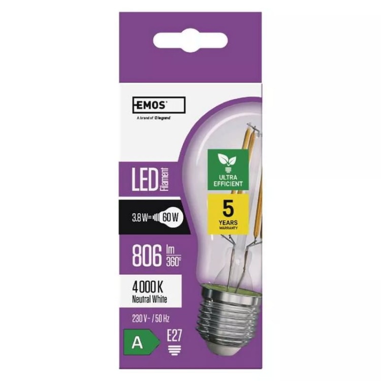 Żarówka E27 LED Filament A60 3,8W b. neutralna 806lm ZF5148 EMOS opakowanie.jpg