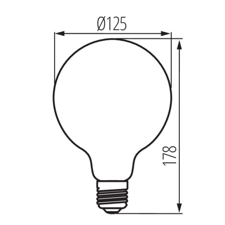 Źródło światła LED XLED E27 G125 4W 250lm 1800K KANLUX 33519 wymiary.jpg