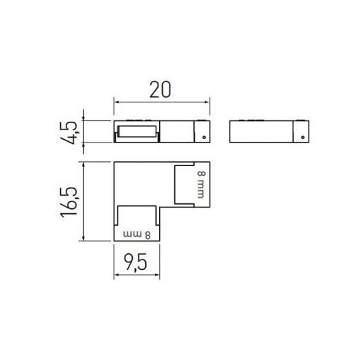 Złączka kątowa do dwóch taśm LED COB 8mm LD-ZTKT8-COB GTV wymiary.jpg