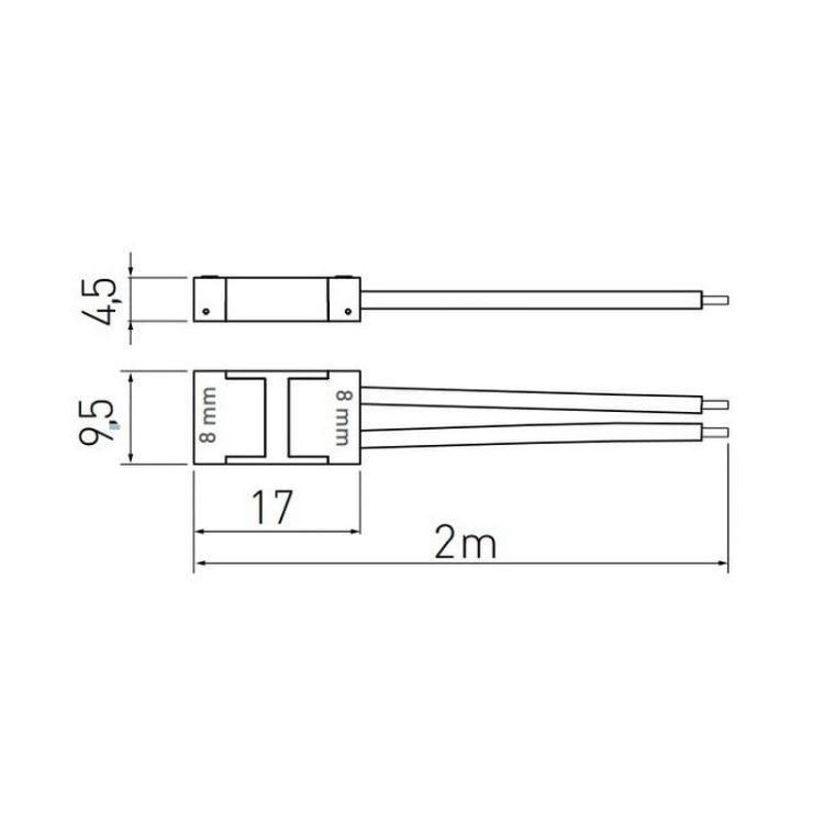 Złączka do taśm LED COB 8mm z przewodem 2m LD-ZTL82M-COB GTV wymiary.jpg
