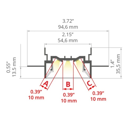 Profil FOLED-50 na sufit napinany srebrny nieanodowany KLUŚ wymiary