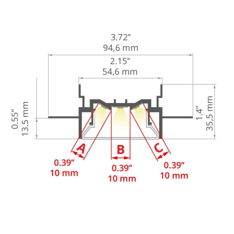 Profil FOLED-50 na sufit napinany srebrny nieanodowany KLUŚ wymiary