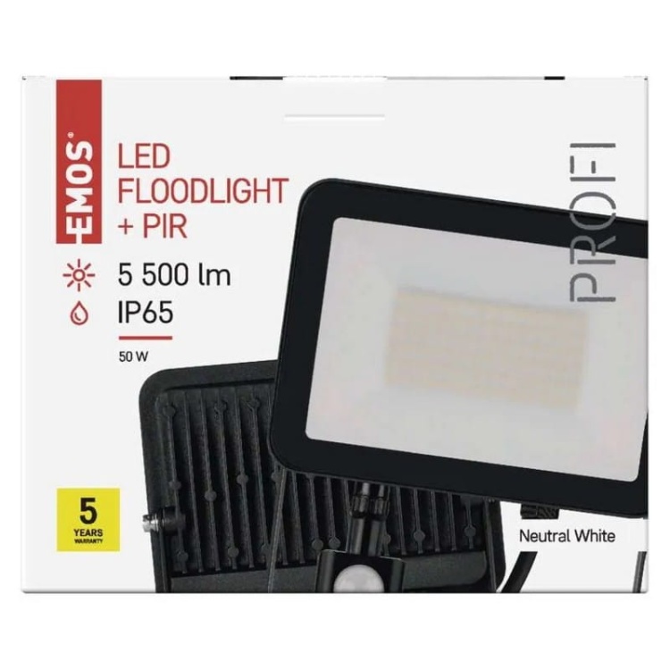 Naświetlacz LED INOVO z czujnikiem PIR 50W 5500lm 4000K IP65 EMOS ZS2742 opakowanie