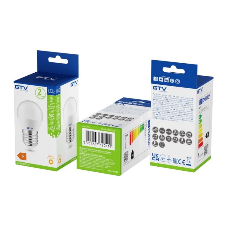 Żarówka LED E27 B45C 6=43W 520lm 3000K b. ciepła 230V 160° GTV opakowanie.jpg