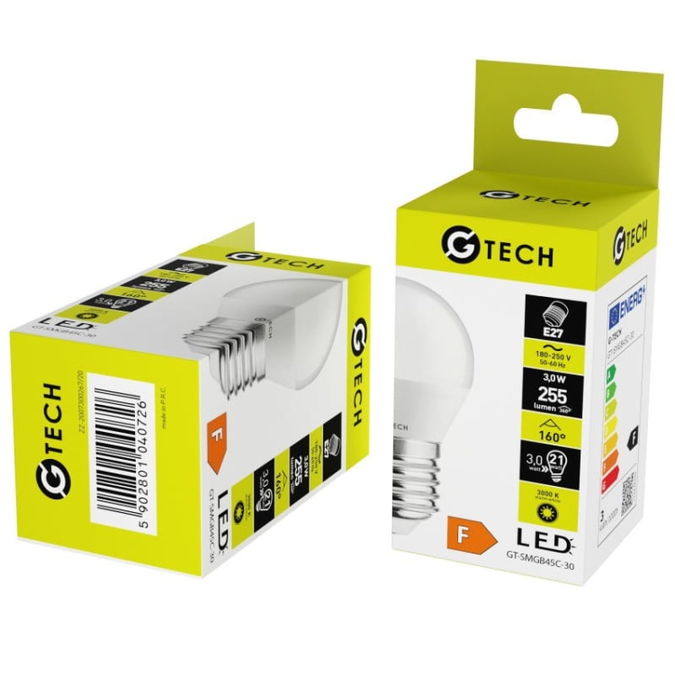 Żarówka LED E27 kulka B45C 3=25W 255lm 3000K b. ciepła 230V 160° G-TECH opakowanie.jpg