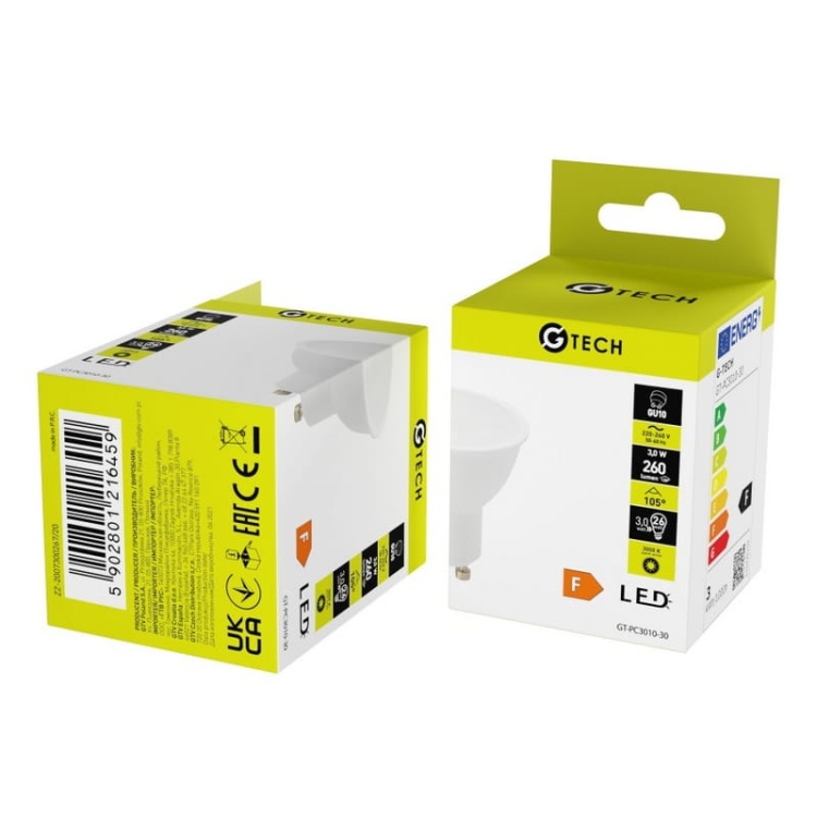 Żarówka LED GU10 3=26W 260lm 3000K b. ciepła 230V 105° GTV opakowanie.jpg