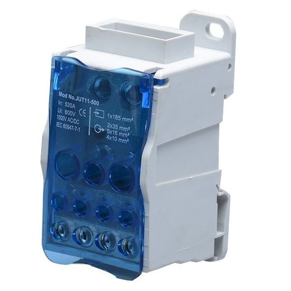 Blok rozdzielczy 500A, zacisk wejściowy szyna 8x24x1, zaciski wyjściowe 4x10 i 5x16 i 2x25mm²