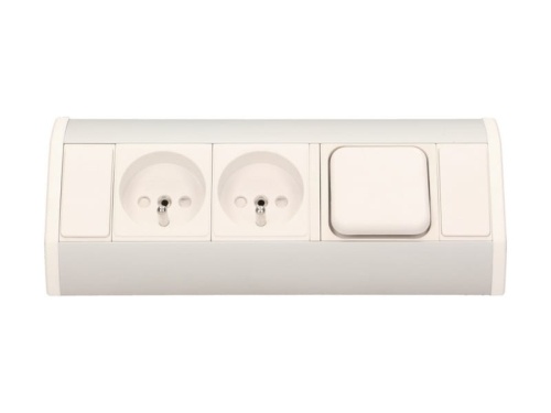 Gniazdo meblowe 2x2P+Z z wyłącznikiem, biało-srebrne