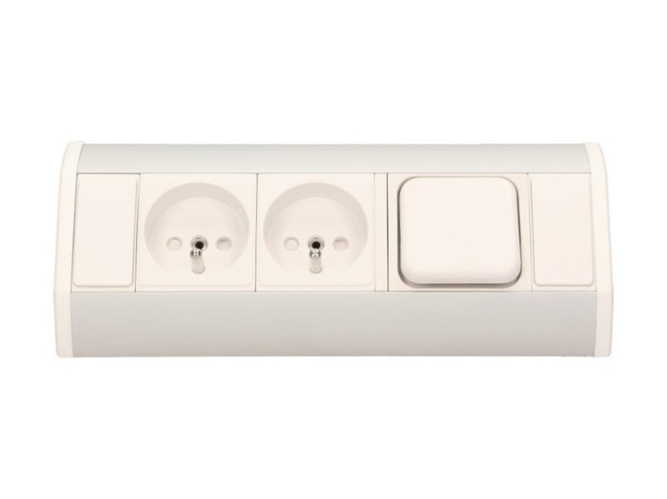 Gniazdo meblowe 2x2P+Z z wyłącznikiem, biało-srebrne