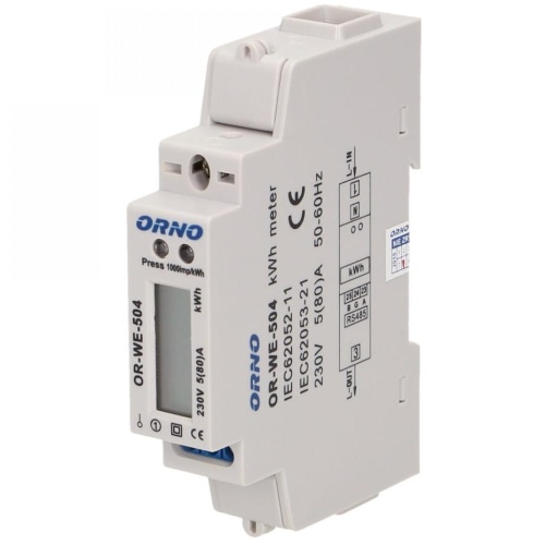 1-fazowy wskaźnik zużycia energii elektrycznej, 80A, port RS-485, 1 moduł, DIN TH-35mm
