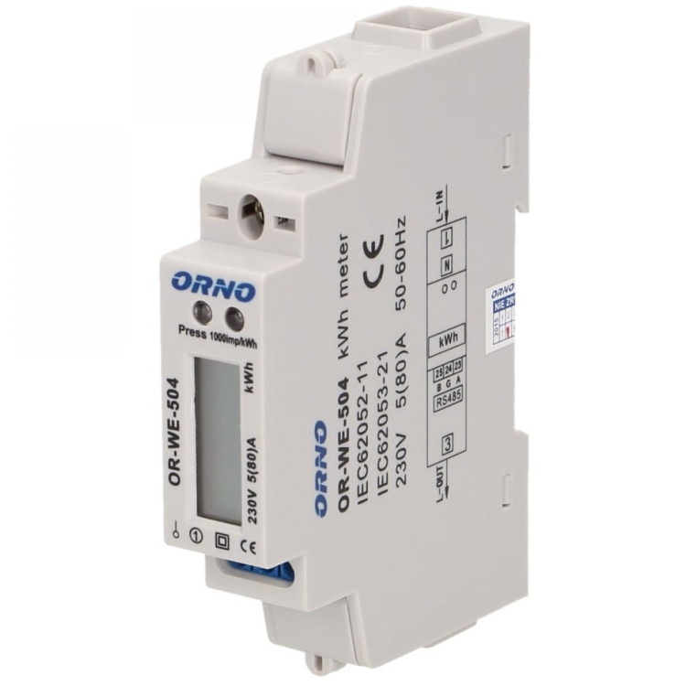 1-fazowy wskaźnik zużycia energii elektrycznej, 80A, port RS-485, 1 moduł, DIN TH-35mm