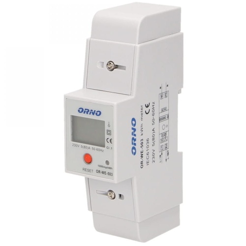 1-fazowy wskaźnik zużycia energii elektrycznej, 80A, dodatkowy wskaźnik, wyjście impulsowe, przycisk RESET, 2 moduły, DIN TH-35mm