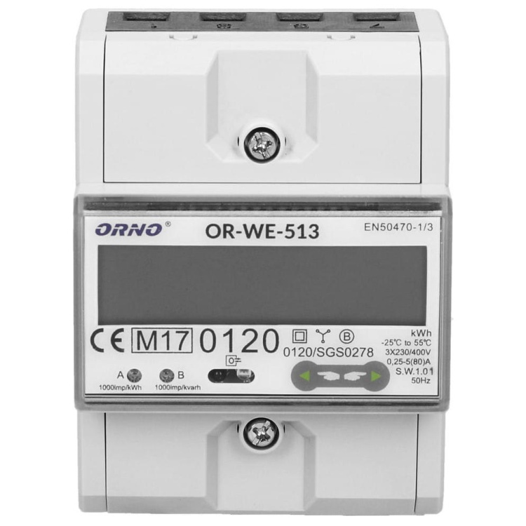 3-fazowy licznik energii elektrycznej, 80A, MID, 4,5 moduły, DIN TH-35mm