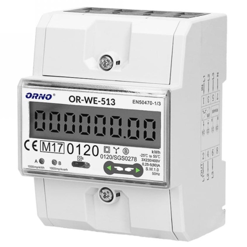 3-fazowy licznik energii elektrycznej, 80A, MID, 4,5 moduły, DIN TH-35mm