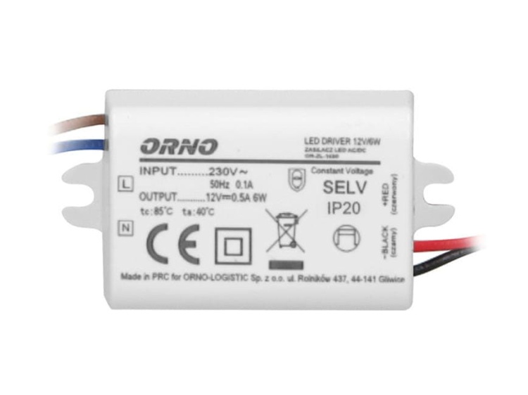 Zasilacz MINI do LED do puszki 12VDC 6W, IP20, 55/29,5/22mm