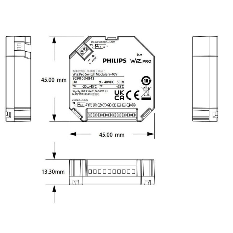 Wymiary modułu WiZ Switch 9-40V Philips