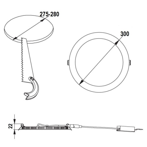 Oprawa wpuszczana downlight LED ORIS PLUS 24W 4000K 2000lm 120° IP20 okrągła GTV wymiary.jpg
