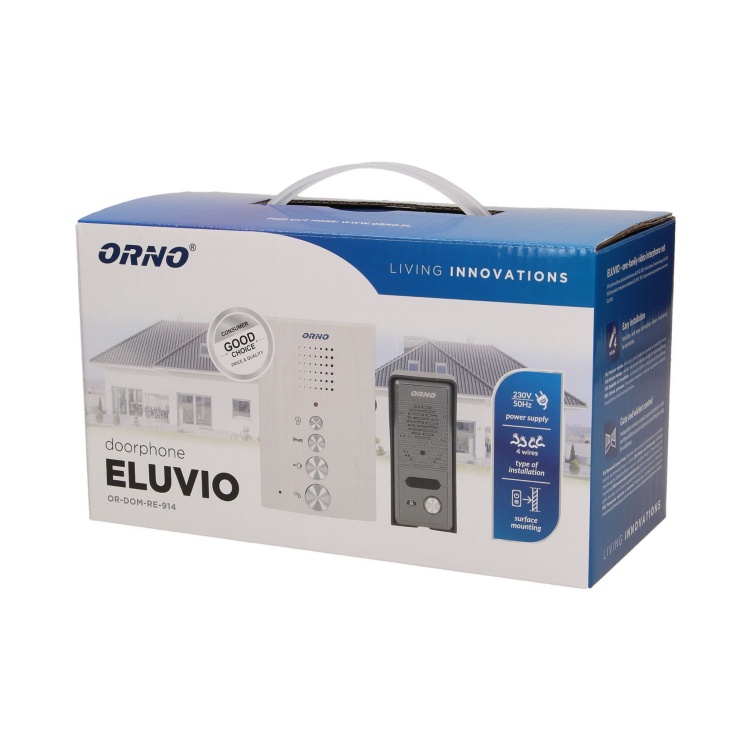 Zestaw domofonowy jednorodzinny, bezsłuchawkowy, biały, ELUVIO ORDOMRE914 5901752481824